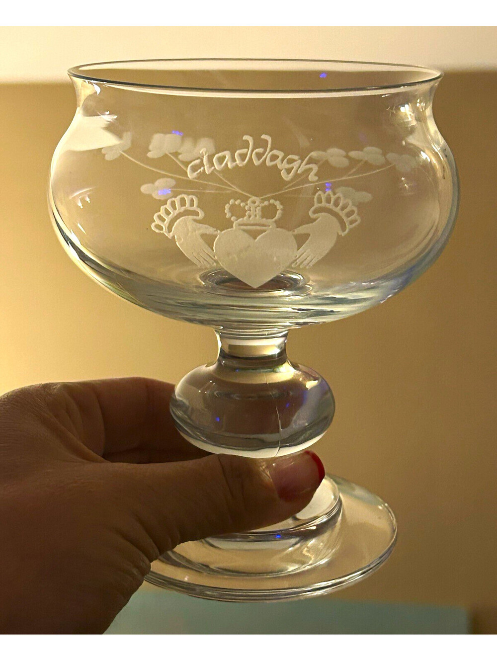 Rare-Vintage Duiske Irish Handcut Claddagh Pedestal Compote/Goblet 1950’s